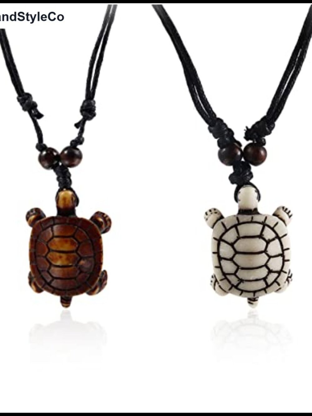 2pcs Bone Carving Sea Turtle Pendant Necklaces Adjustable Yin Yang Tortoise